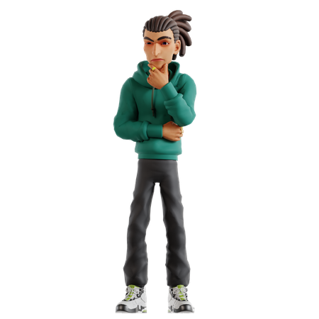 Homem com dreadlocks fazendo pose de pensamento  3D Illustration