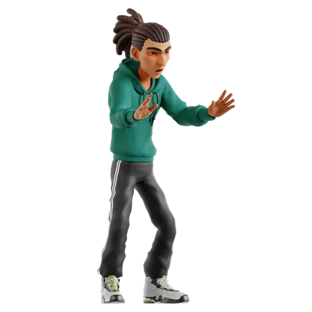 Homem com dreadlocks fazendo pose assustadora  3D Illustration