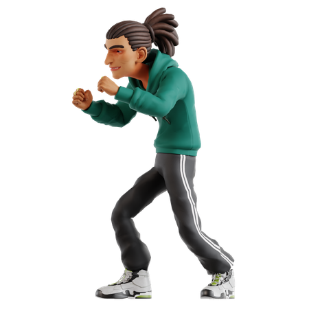 Homem com dreadlocks dando pose de boxe  3D Illustration