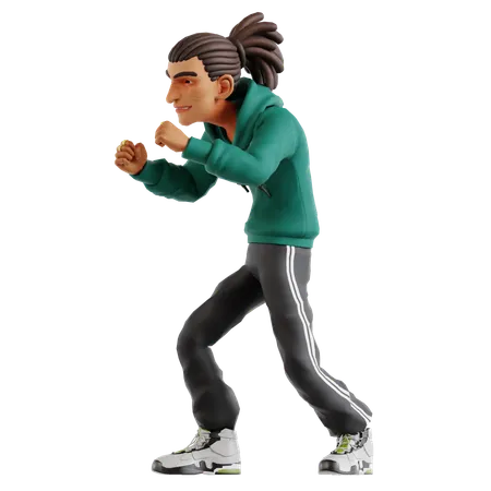 Homem com dreadlocks dando pose de boxe  3D Illustration