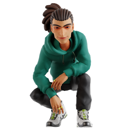 Homem com dreadlocks dando pose sentada  3D Illustration