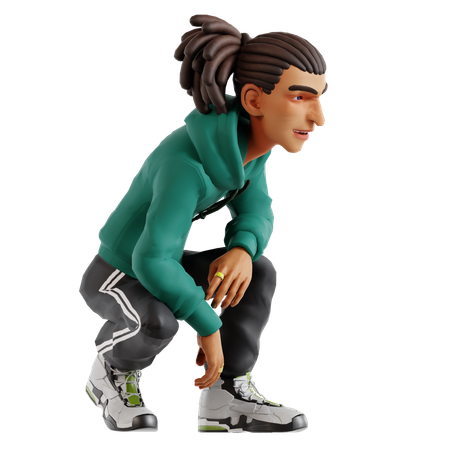 Homem com dreadlocks dando pose sentada  3D Illustration