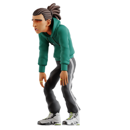 Homem com dreadlocks se sentindo cansado  3D Illustration