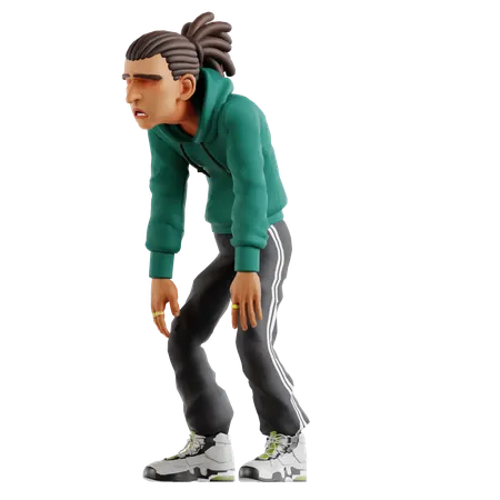 Homem com dreadlocks se sentindo cansado  3D Illustration