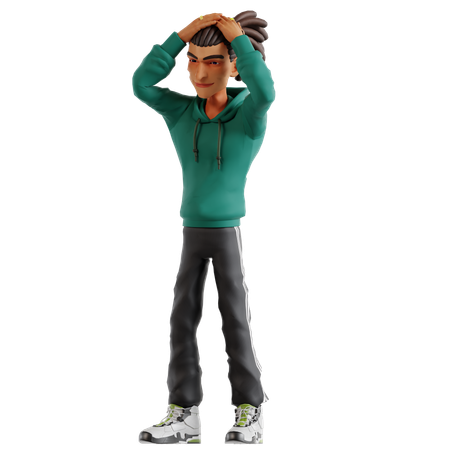 Homme aux dreadlocks debout tout en donnant une pose choquante  3D Illustration