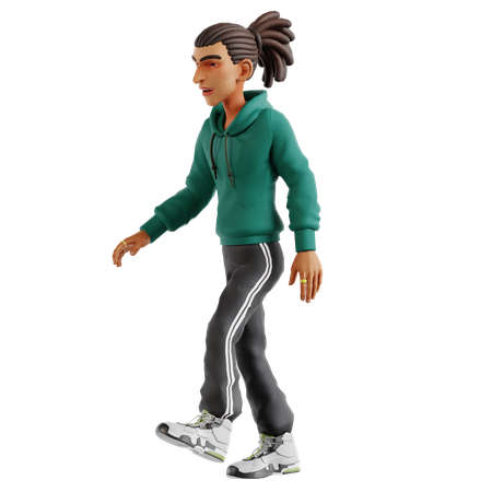 Homme aux dreadlocks marchant à l'extérieur  3D Illustration