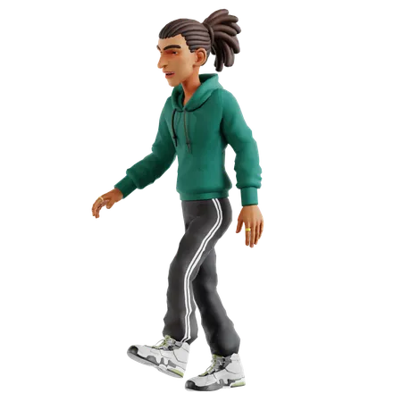 Homme aux dreadlocks marchant à l'extérieur  3D Illustration