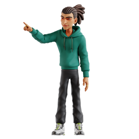 Homme aux dreadlocks pointant quelque chose vers la droite  3D Illustration