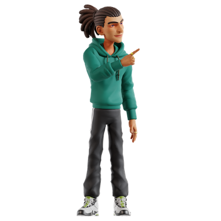 Homme aux dreadlocks pointant vers la droite  3D Illustration