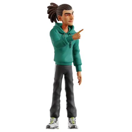 Homme aux dreadlocks pointant vers la droite  3D Illustration