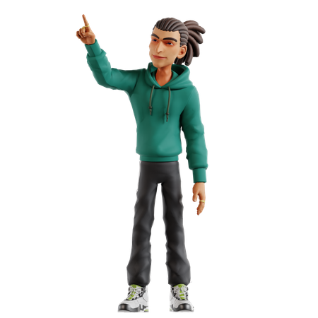 Homme aux dreadlocks pointant vers le haut  3D Illustration