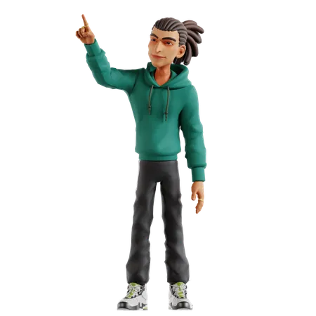 Homme aux dreadlocks pointant vers le haut  3D Illustration