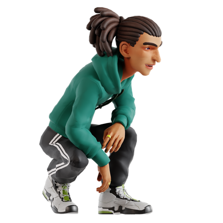 Homme aux dreadlocks en position assise  3D Illustration