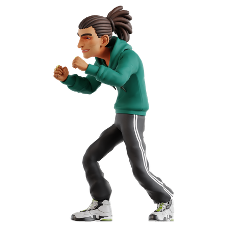 Homme aux dreadlocks prenant la pose de boxe  3D Illustration