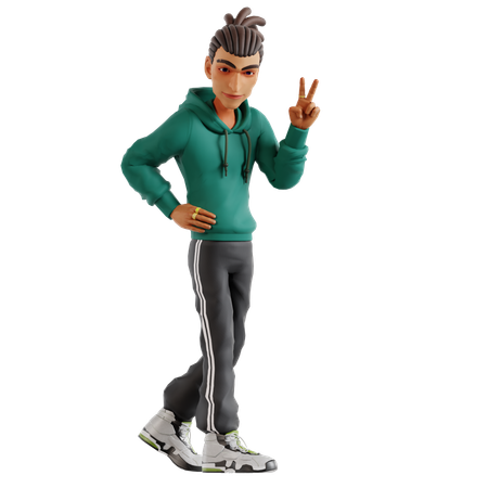 Homme aux dreadlocks prenant la pose de la victoire  3D Illustration