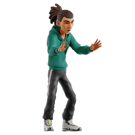 Homme aux dreadlocks prenant une pose effrayante  3D Illustration