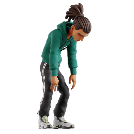 Homme aux dreadlocks prenant une pose fatiguée  3D Illustration