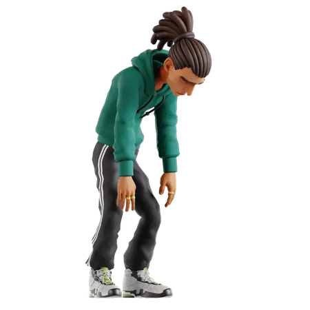 Homme aux dreadlocks prenant une pose fatiguée  3D Illustration