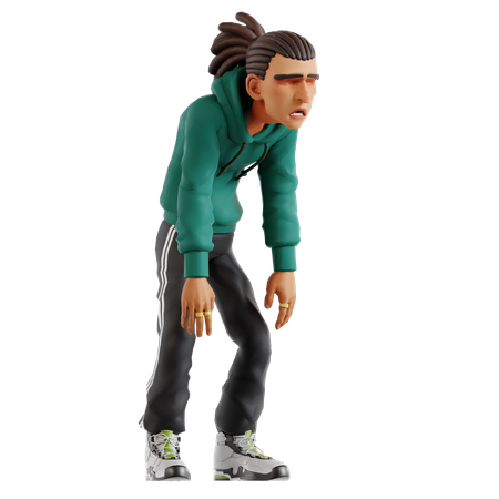 Homme aux dreadlocks prenant une pose fatiguée  3D Illustration