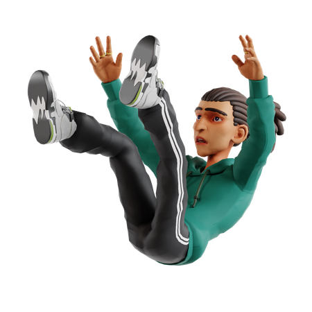 Dreadlocks man falling down while raised hands  3D Illustration