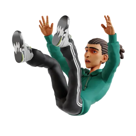 Dreadlocks man falling down while raised hands  3D Illustration