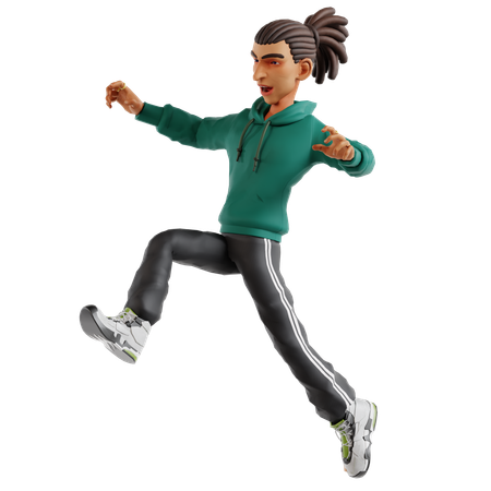 Dreadlocks man Giving Jumping pose  3D Illustration