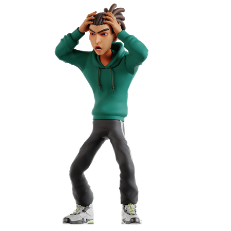 Dreadlocks man Giving shocking pose while putting hands on head  3D Illustration