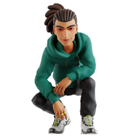 Dreadlocks man Giving Sitting pose  3D Illustration