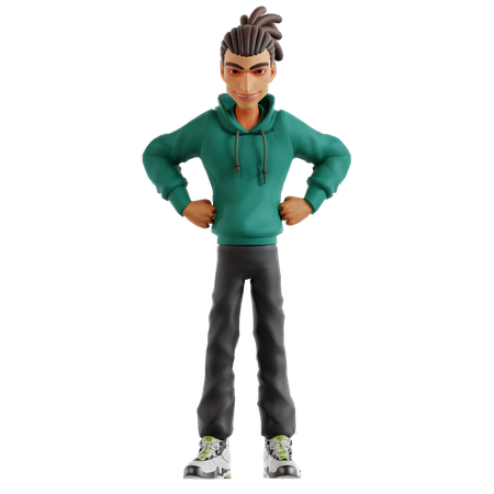 Dreadlocks man giving standing pose while putting hands on waist  3D Illustration