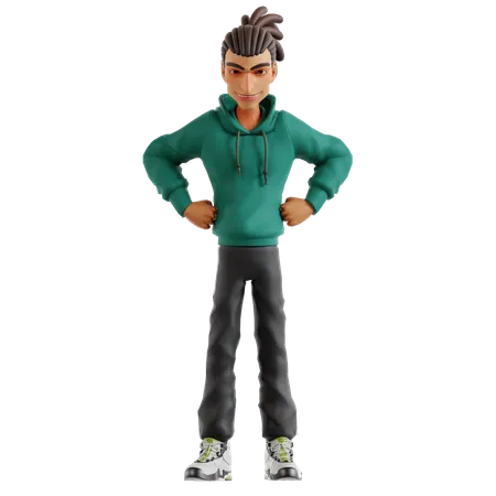 Dreadlocks man giving standing pose while putting hands on waist  3D Illustration