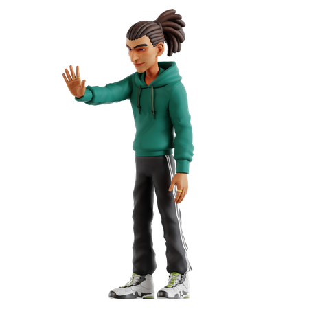 Dreadlocks Man Giving Stop Gesture  3D Illustration