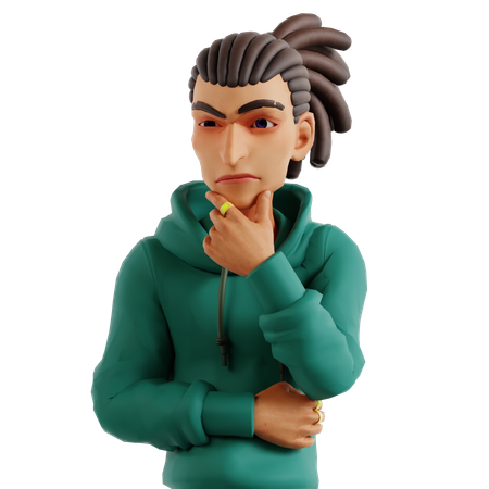 Dreadlocks Man Giving Thinking Pose  3D Illustration