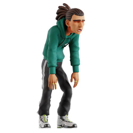 Dreadlocks man giving tired pose  3D Illustration