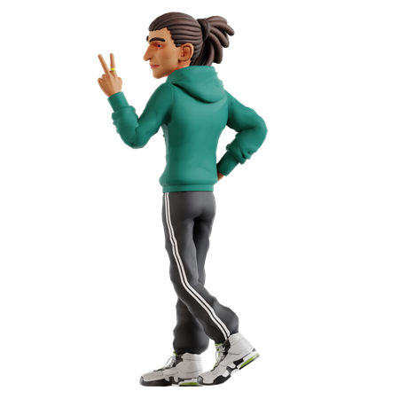 Dreadlocks Man Giving Victory Pose  3D Illustration