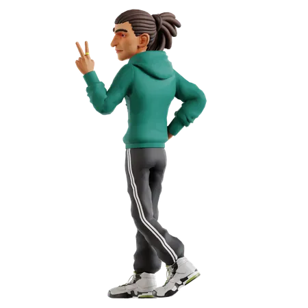 Dreadlocks Man Giving Victory Pose  3D Illustration