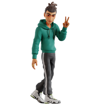 Dreadlocks Man Giving Victory Pose  3D Illustration