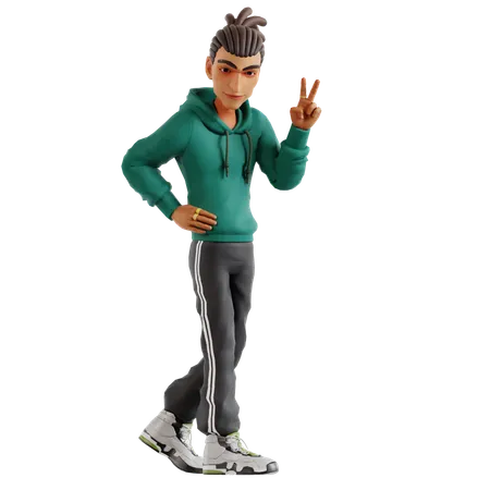 Dreadlocks Man Giving Victory Pose  3D Illustration