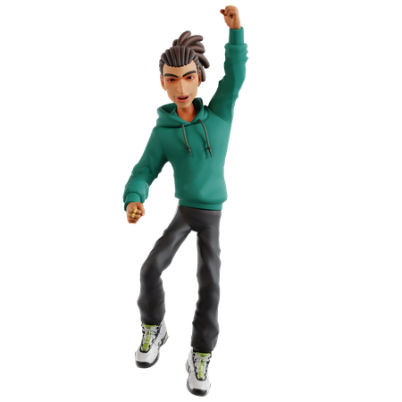 Dreadlocks man jumping while celebrating success  3D Illustration