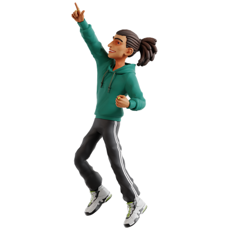 Dreadlocks man jumping while pointing something  3D Illustration