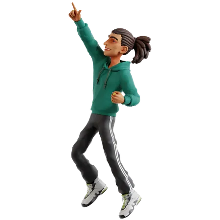 Dreadlocks man jumping while pointing something  3D Illustration