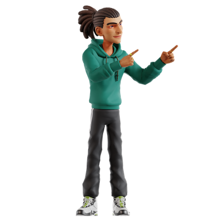 Dreadlocks Man Pointing Something Right Side  3D Illustration