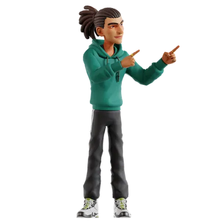 Dreadlocks Man Pointing Something Right Side  3D Illustration