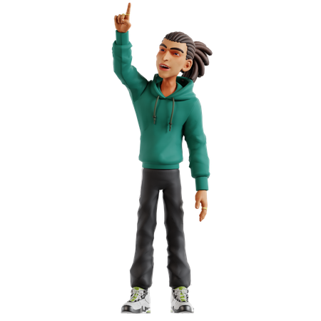 Dreadlocks man pointing top  3D Illustration