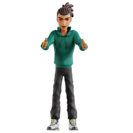 Dreadlocks man showing double thumbs up  3D Illustration