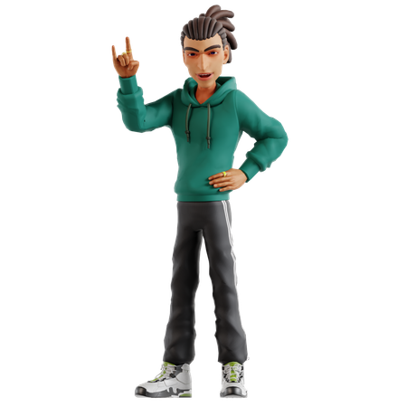 Dreadlocks Man Showing Rock Hand Gesture  3D Illustration