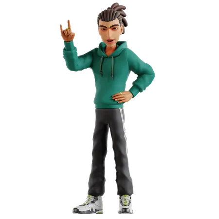 Dreadlocks Man Showing Rock Hand Gesture  3D Illustration