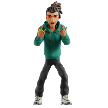 Dreadlocks Man Showing Rock Hand Gesture Using Two Hands  3D Illustration