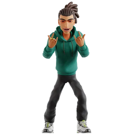 Dreadlocks Man Showing Rock Hand Gesture Using Two Hands  3D Illustration