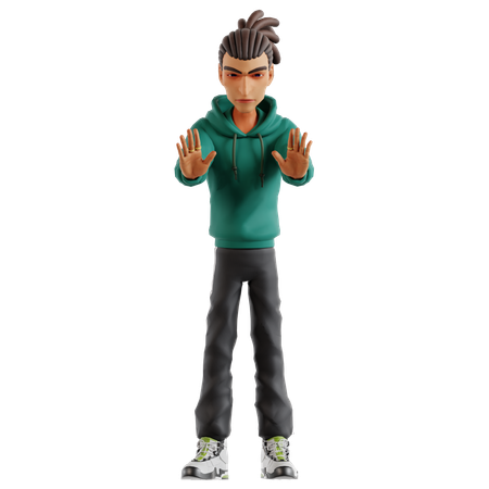 Dreadlocks Man Showing Stop Gesture  3D Illustration