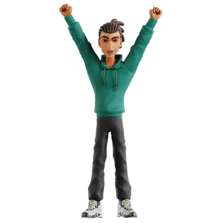 Dreadlocks Man Standing With Fist Gesture  3D Illustration